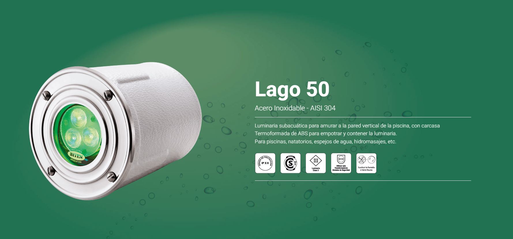 BELTRAM Luminaria Pileta p/empotrar Dicro LAGO 50 NA9105